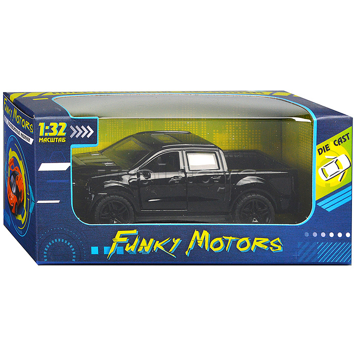 Чёрная инерционная машинка Пикап с принтом die-cast, 1:32, открывающиеся двери
