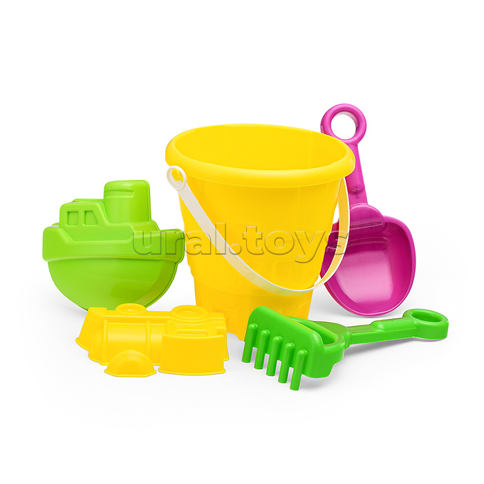 Набор песочный №13 (ведро+лопатка+грабли+2 формочки транспорт)