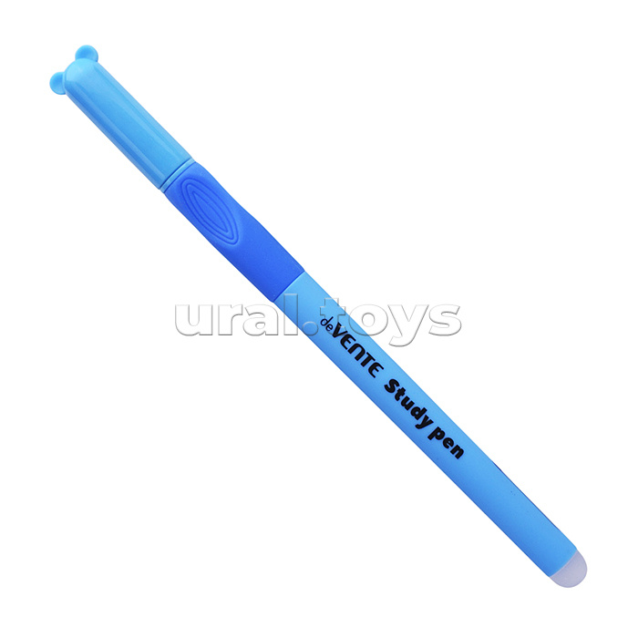 Ручка гелевая стираемая "Study Pen. School" d=0,7 мм, корпус ассорти 3 цвета с покрытием Velvet Touch, с эргономичным каучуковым держателем, с ластиком, колпачок с ушками, сменный стержень, индивидуальная маркировка, синяя