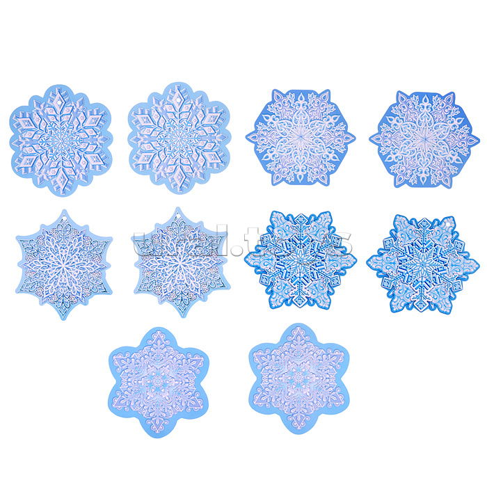 Комплект новогодних снежинок (6 видов снежинок по 2 шт.)