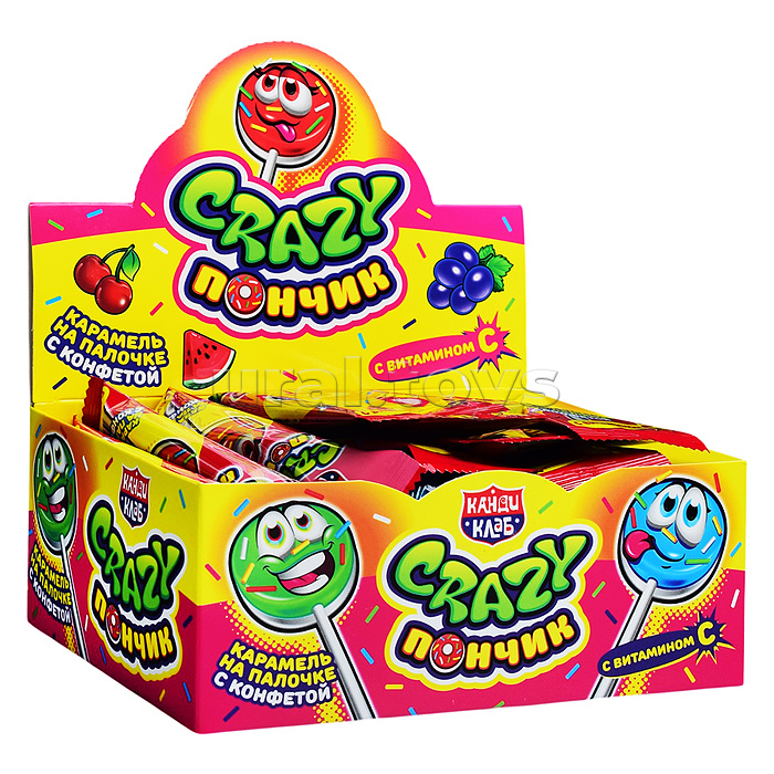 Карамель на палочке с конфетой "Crazy Пончик" ассорти 10г 30шт