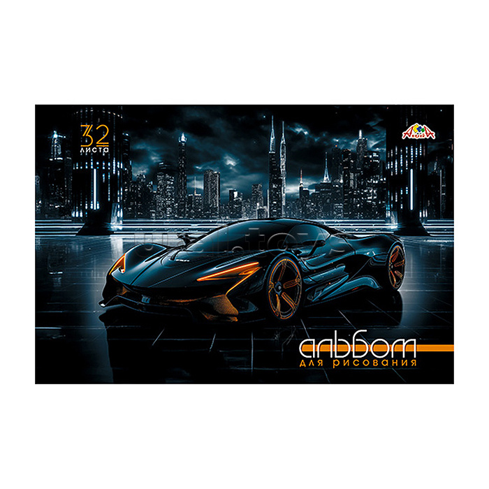 Альбом для рисования 32л. цв.мел.карт.обл."Черное авто"