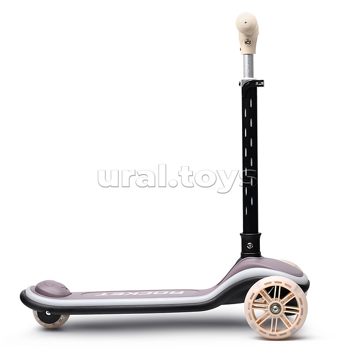 Самокат трёхколёсный ROCKET светящиеся колеса PU, дека, рулевая стойка, цвет серый