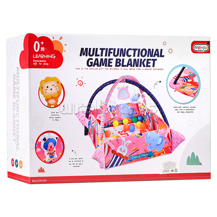 Детский развивающий коврик "Цирк" с бортиками и шариками, в коробке
