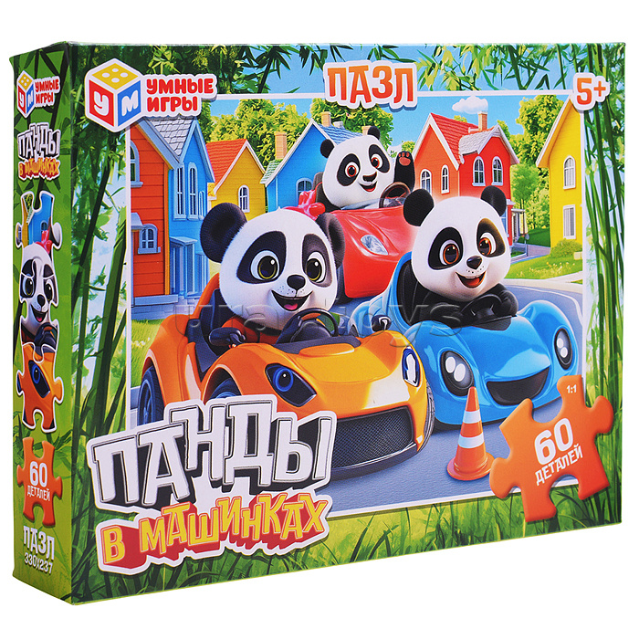 Пазлы 60 "Панды в машинках"