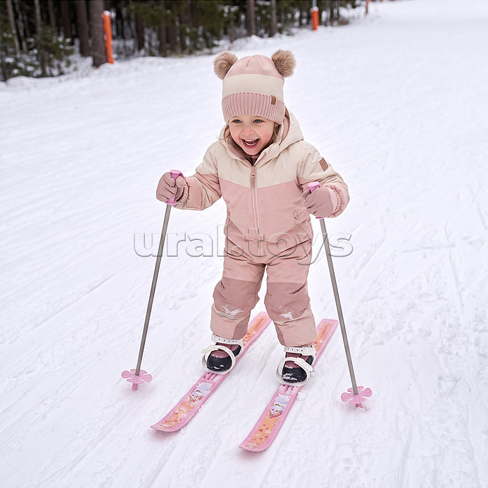 Лыжи детские ROCKET SKI MINI Единорожка 66/75 см, крепление мягкое пластиковое, с палками стеклопластик (в сетке)