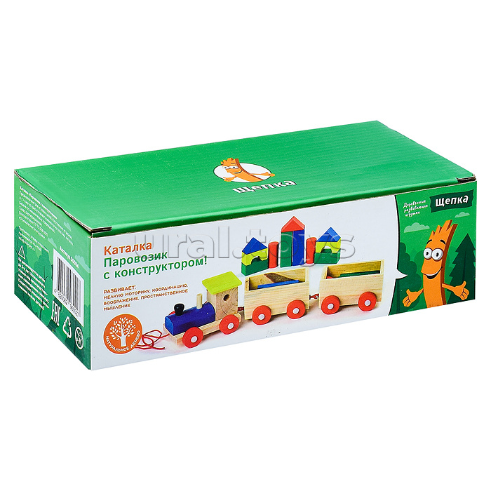 Каталка "Паровозик" с конструктором