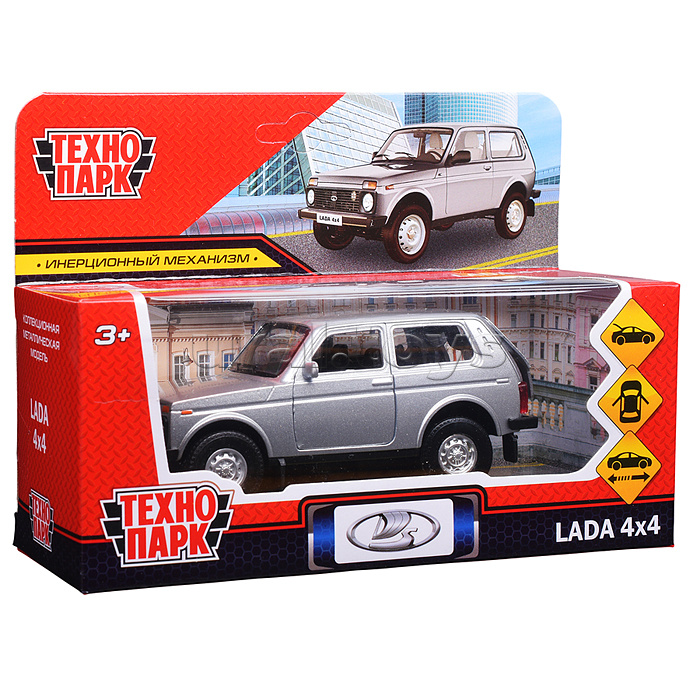 Машина металл LADA 4x4 12 см, двери, багаж, инерц, серебристый Машина металл LADA 4x4 12 см, двери, багаж, инерц, серебристый