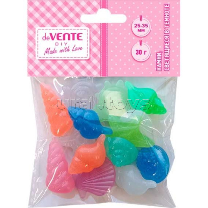 Камни, светящиеся в темноте "DIY Морская коллекция" 25-35 мм, 14 шт (около 30 г), в пластиковом пакете с блистерным подвесом