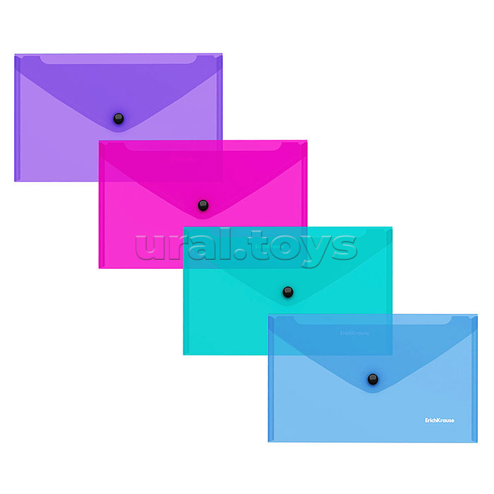 Папка-конверт на кнопке пластиковая Glossy Vivid, полупрозрачная, C6, ассорти