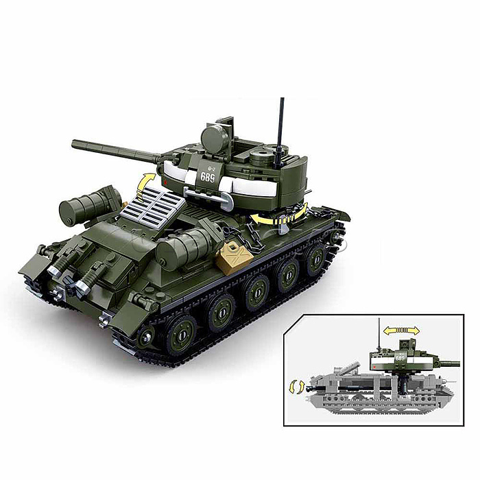 Конструктор "Танк среднего класса с фигурками военных" (687 дет.) в коробке