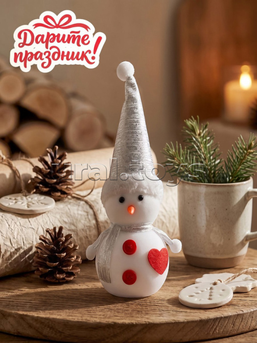 Новогоднее украшение "Снеговик в серебряном колпаке" 24 см.