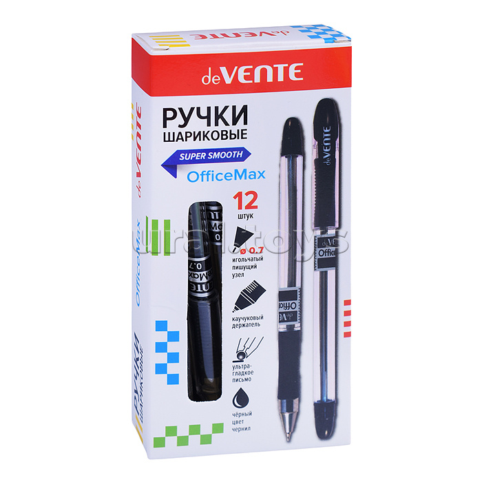 Ручка шариковая "OfficeMax" d=0,7 мм, ультра гладкое письмо, чернила на масляной основе, прозрачный корпус с каучуковым держателем, игольчатый пишущий узел, сменный стержень, индивидуальная маркировка, в картонной коробке, черная Ручка шариковая "OfficeMax" d=0,7 мм, ультра гладкое письмо, чернила на масляной основе, прозрачный корпус с каучуковым держателем, игольчатый пишущий узел, сменный стержень, индивидуальная маркировка, в картонной коробке, черная