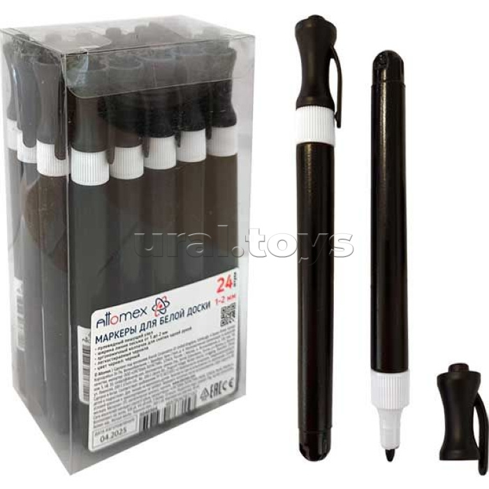 Маркер для белой доски "Ergonomy" круглый корпус, эргономичный колпачок для снятия одной рукой, с клипом, тонкий пулевидный наконечник, ширина линии 2 мм, черный