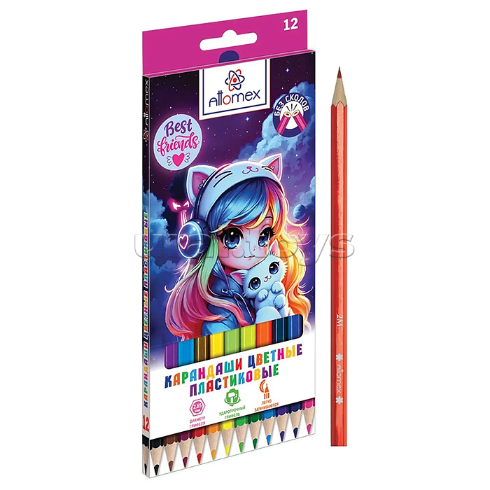Карандаши цветные "Best Friends" 12 цветов, М, диаметр грифеля 2,65 мм, шестигранные, в картонной коробке
