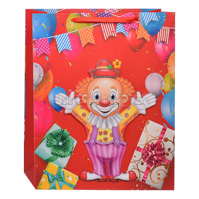 Пакет подарочный "Радостный клоун" 26x10x32 см, 3D