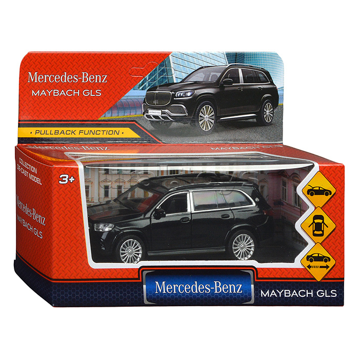 Машина металл Mercedes-Benz Gls Maybach 12см, (отк. дв, баг, черный)инерц., в коробке