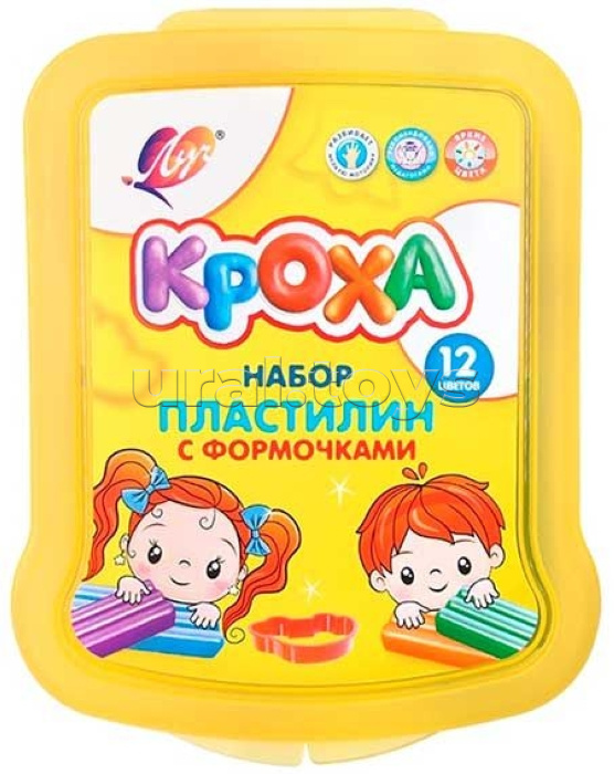 Пластилин мягкий 12 цв. "Кроха" в контейнере,180 г, формочки, стек Пластилин мягкий 12 цв. "Кроха" в контейнере,180 г, формочки, стек
