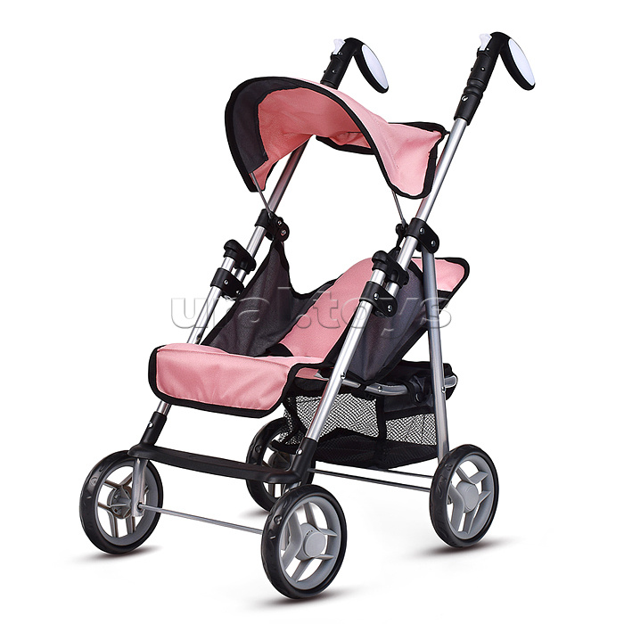 Коляска для кукол металлическая, складная, прогулочная с козырьком, с корзиной, цвет розовый