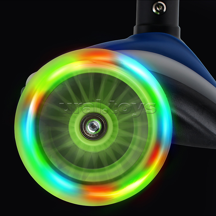 Самокат трёхколёсный ROCKET светящиеся колеса PU, дека, рулевая стойка, цвет зелено-синий
