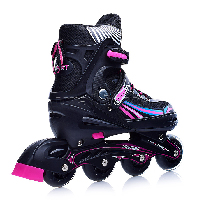 Роликовые коньки раздвижные, PU колёса, черно-розовые, размер L, в сумке