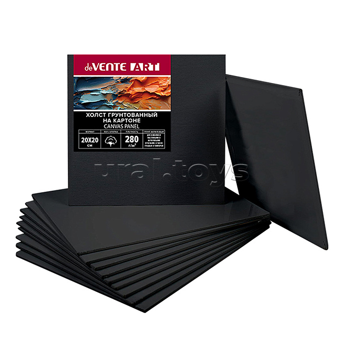 Холст на картоне 20x20 см грунтованный "ART" 100% хлопок 280 г/м², мелкое зерно, цвет черный, термоусадочная пленка
