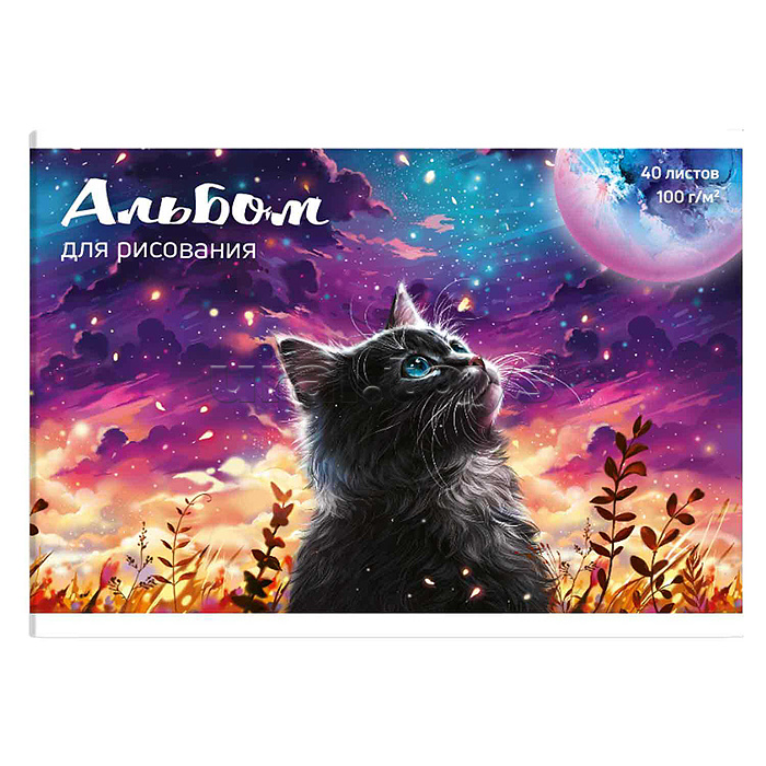 Альбом для рисования 40л. "Кот и луна" 100 г/м²,