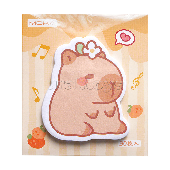 Бумага для заметок клейкая "Капибара" 7,5х8 см, 30 листов