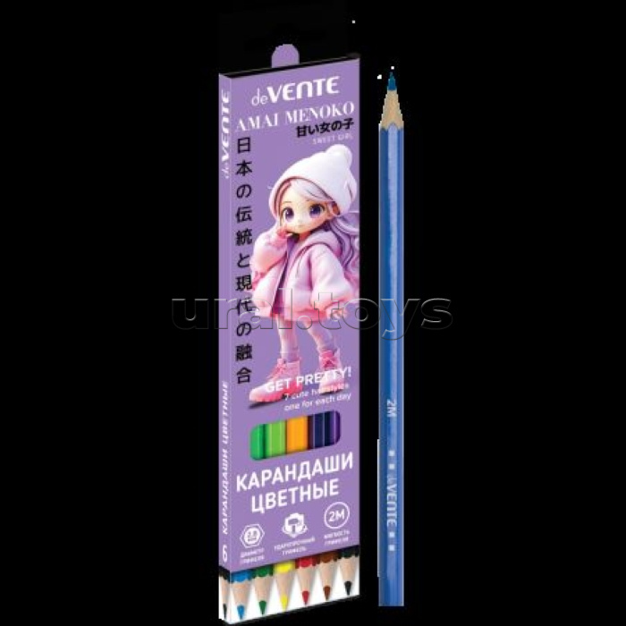 Карандаши цветные "Amai Menoko" 06 цветов, 2М, диаметр грифеля 2,8 мм, шестигранные, в коробке