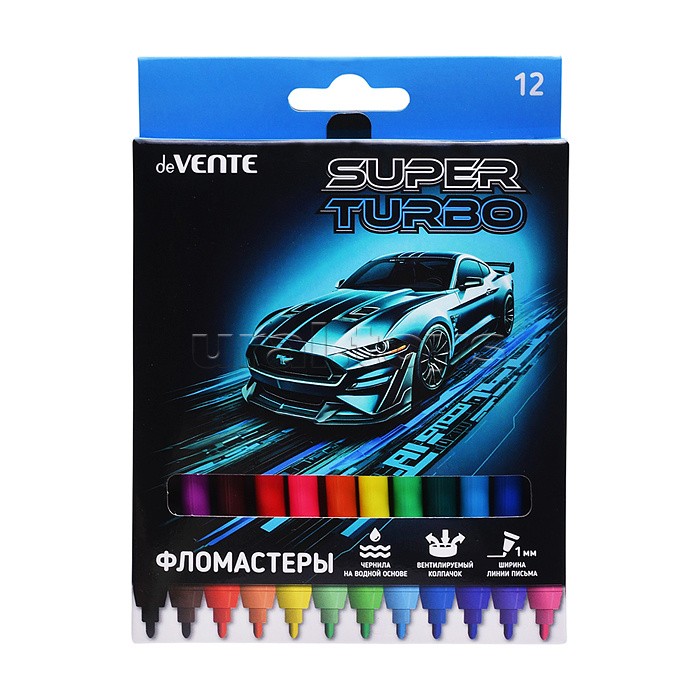Фломастеры "Super Turbo" 12 цветов с вентилируемым колпачком, в картонной коробке с подвесом