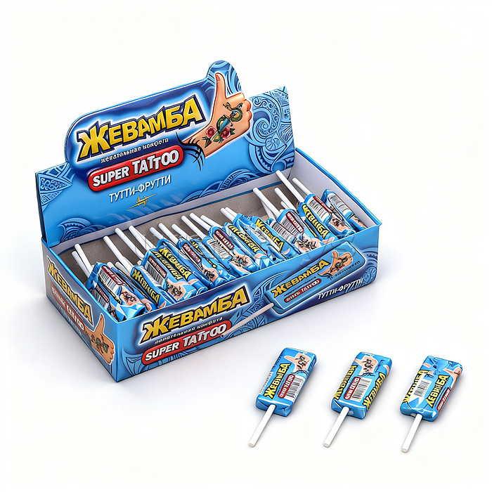 Жевательная конфета "Жевамба Super Tattoo" тутти-фрутти 10гр*50шт