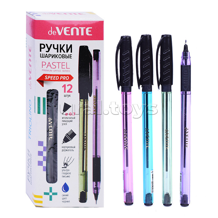 Ручка шариковая "Triolino Pastel" серия Speed Pro, d=0,7 мм, ультра гладкое письмо, чернила на масляной основе, игольчатый пишущий узел, полупрозрачный пастельный трехгранный корпус с каучуковым держателем, сменный стержень, индивидуальная маркировка, в к
