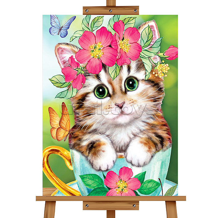 Мозаика алмазная "Котёнок в чашке" 20*30см.