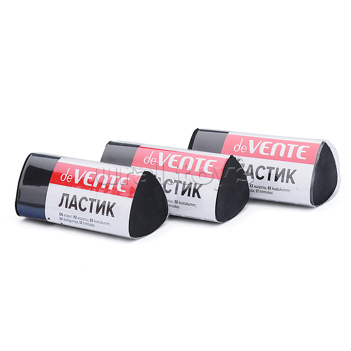 Ластик "Black" синтетический (ECO-PVC), трёхгранный черный, 44x20x20 мм, dust-free, в индивидуальной упаковке с штрих кодом, в картонном дисплее