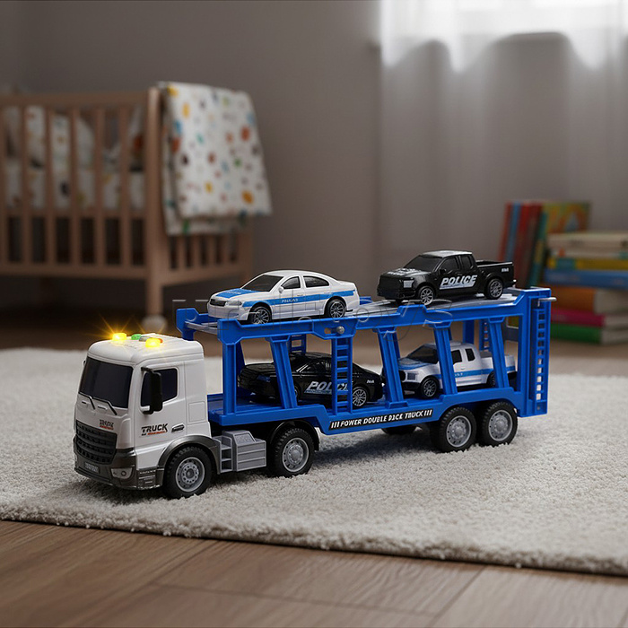 Машина RJ3381"Автомобилевоз" (свет, звук) цвет синий, в коробке