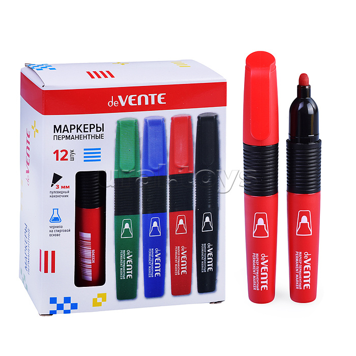 Маркер перманентный, круглый корпус с каучуковыми вставками, пулевидный наконечник, ширина линии 3 мм, красный