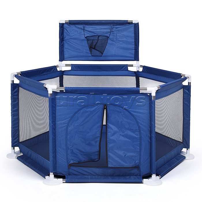 Манеж детский шестигранный с баскетбольным кольцом (113*130*65) цвет синий