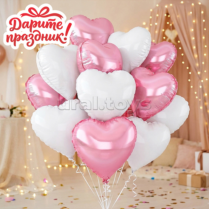 Интерьерное украшение Набор шаров "Розовые и белые сердечки"