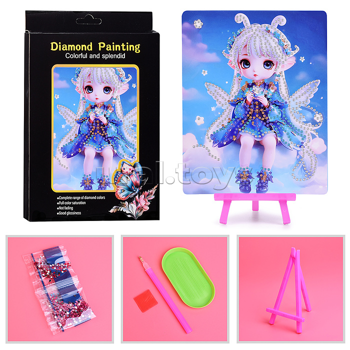 Мозаика алмазная "Девочка-бабочка" 15*20см