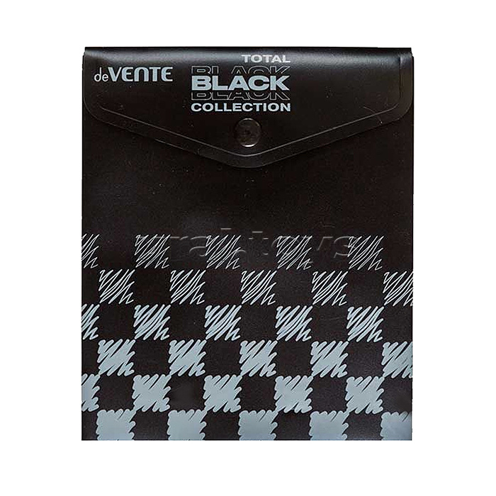 Папка-конверт на кнопке "TOTAL BLACK" A6 180 мкм, непрозрачная черная с дизайном Папка-конверт на кнопке "TOTAL BLACK" A6 180 мкм, непрозрачная черная с дизайном