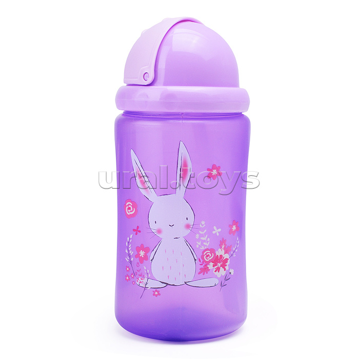 Поильник-непроливайка с силиконовой трубочкой, без ручек "Зайка" фиолетовый, 400 мл, 12+,