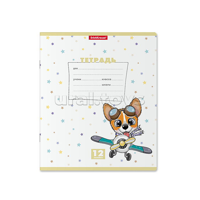 Тетрадь 12 л., линейка "Веселые зверята"