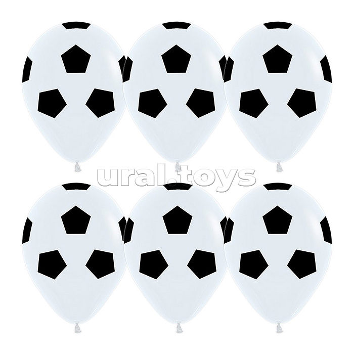 Шар (12''/30 см) Футбольный мяч, Белый, пастель, 5 ст, 25 шт.