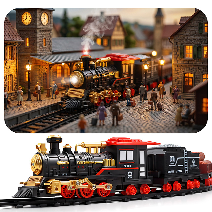 Железная дорога "Поезд и пути-2" (свет, распылитель) в коробке