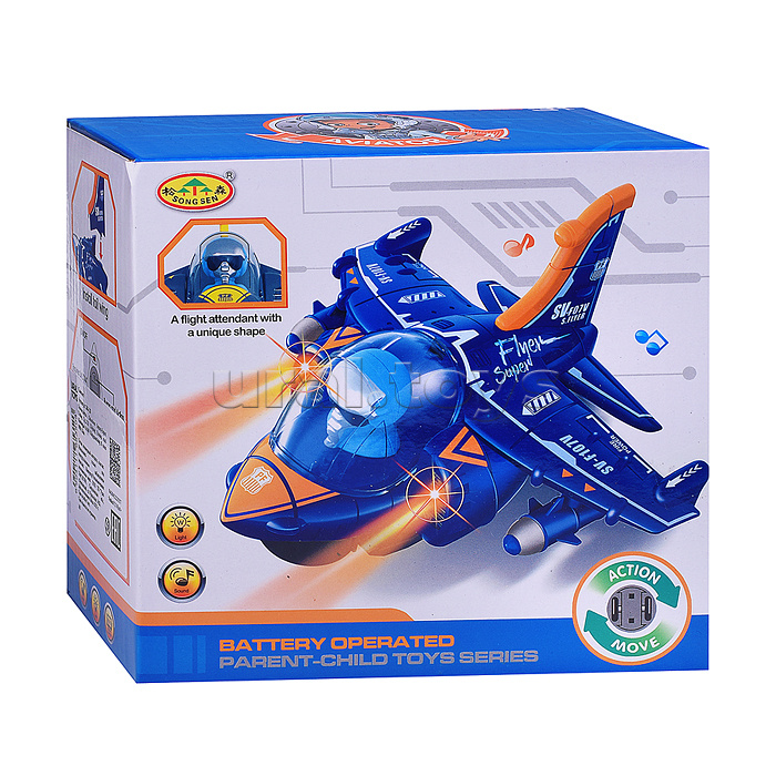 Самолет "Истребитель" на батарейках, в коробке