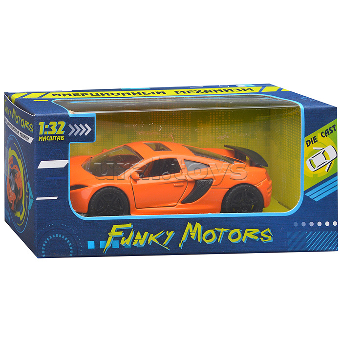Оранжевая спортивная инерционная машинка со спойлером, die-cast, 1:32, открывающиеся двери Оранжевая спортивная инерционная машинка со спойлером, die-cast, 1:32, открывающиеся двери