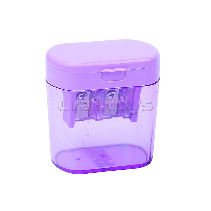 Точилка для карандашей "Pastel" 2 отверстия разных диаметров, с контейнером, пластмассовая, в пластиковой тубе, ассорти с индивидуальной маркировкой