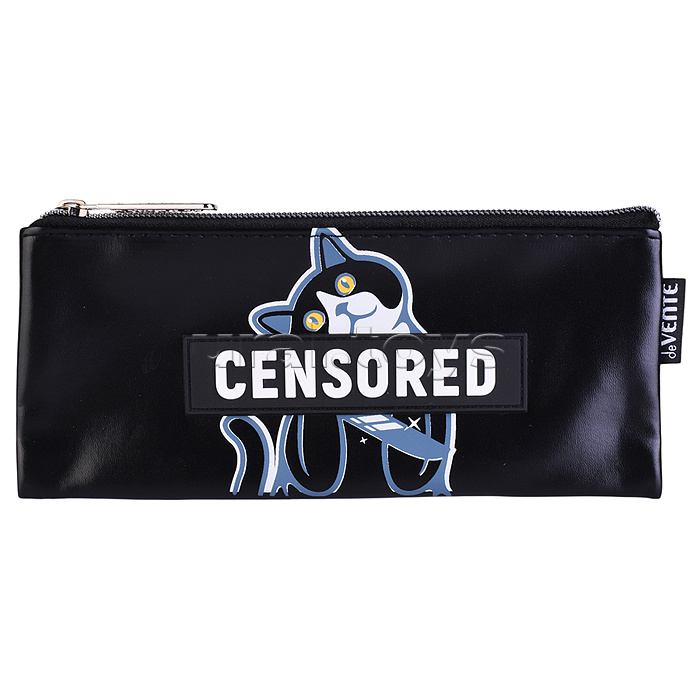 Пенал "Censored" 21,5x9x1 см, плоский для 35 предметов, на молнии, матовая антивандальная искусственная кожа до -40C, аппликация из искусственной кожи, с подкладом
