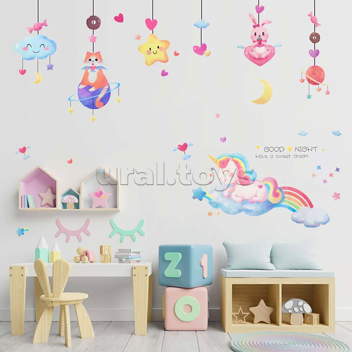 Интерьерная наклейка "Dreams about Unicorn" 60x90 см, ПВХ, в пластиковом пакете с блистерным подвесом Интерьерная наклейка "Dreams about Unicorn" 60x90 см, ПВХ, в пластиковом пакете с блистерным подвесом