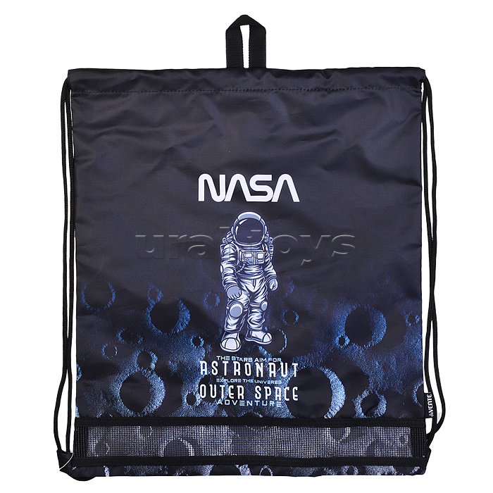 Сумка для сменной обуви "NASA" 40x47 см, водоотталкивающая ткань, на веревочной завязке, с вставкой из пластиковой сетки для вентиляции, с петлей для повеса и переноски